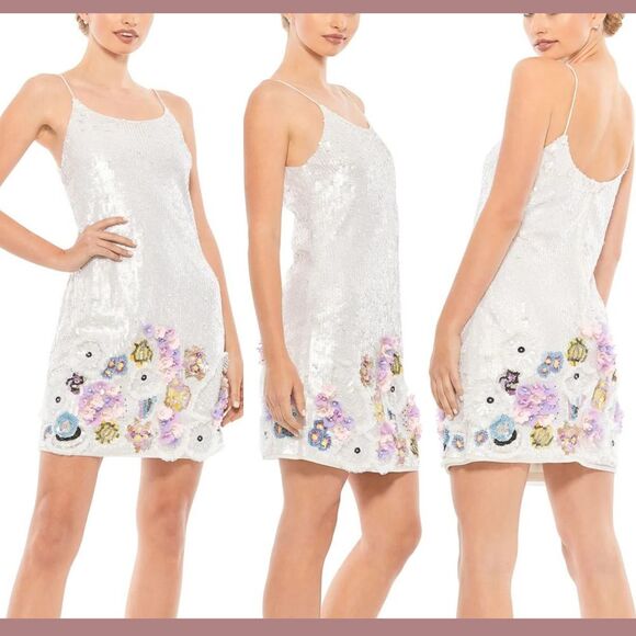 Mac Duggal Dresses & Skirts - NEW Mac Duggal [ 4 ] Sequined Mixed Media Floral Embellished Mini Dress‎ S1068